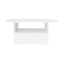 Cloud-Shaped Coffee Table with Drawer and Storage Compartments, Push-to-Open Mechanism, Easy Installation, 100L x 60W x 40.5H cm, White(m-2)