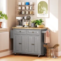 HOMCOM Isla de Cocina con Ruedas Mueble Auxiliar de Cocina con Especiero y Barra Lateral 111x44,5x82,5 cm Gris(m-8)