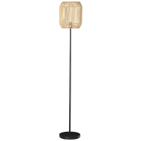 HOMCOM Lámpara de Pie para Salón con Pantalla de Cuerda de Papel para Salón Dormitorio Ø26x164 cm Natural y Negro