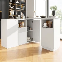 360° Swivelling Bar Table with Marble Worktop, Open Storage Compartments, Ideal for Kitchen, Living Room, 198.5L x 30W x 72.5H cm, White(m-1)