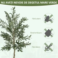 HOMCOM Măslin Artificial Înalt de 180 cm cu 900 Frunze, 40 Măsline și Ghiveci(m-7)