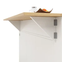 Kitchen Island Trolley with Power Strip, Foldable Dining Table, Ample Storage and Lockable Castors, 151.5L x 85W x 92H cm, White+Natural(m-10)