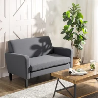 HOMCOM Linen Modern-Curved 2-Seat Sofa Loveseat w/ Thick Cushion Wood Legs Foot Pads Single Compact Home Furniture Grey(m-2)