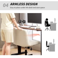 HOMCOM Armless Office Chair No Wheels, Linen Fabric Criss Cross Legged Desk Chair with Wide Seat, Thick Padding, Tilt Function, Height Adjustable Swivel Computer Seat for Home, Cream(m-7)