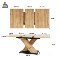 Extendable Dining Table with Adjustable Feet and Silent Expansion, Telescopic MDF Table, Ideal for Kitchen, 119L x 80W x 75H cm, Natural(m-3)