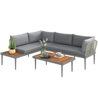 Outsunny Set de Mobilier de Grădină din 3 Piese cu 2 Canapele și Măsuță de Cafea, 184x75x71 cm, Gri(m-1)