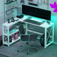 HOMCOM Bureau d'angle modulable réversible, bureau avec rangement, étagère de rangement, cadre en métal, 135x110x75cm, blanc(m-8)