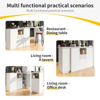 360° Swivelling Bar Table with Marble Worktop, Open Storage Compartments, Ideal for Kitchen, Living Room, 198.5L x 30W x 72.5H cm, White(m-6)