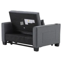 2 Seater Sofa Bed with Cup Holders, Convertible Fabric Sofa Chair with Adjustable Backrest and Storage Pockets, 140L x 96W x 97H cm, Gray(m-17)