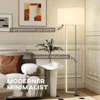 HOMCOM Moderne Stehlampe, 3 Modi, Fußschalter, verstellbare Helligkeit, Leinenoptik, Weiß(m-4)