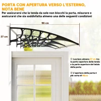 Outsunny Tettoia in Policarbonato e Alluminio per Balconi, Finestre e Porte, 303x96x27 cm, Nero e Trasparente(m-7)