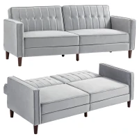 HOMCOM Modern Convertible Sofa Futon Velvet-Touch Tufted Couch Compact Loveseat with Adjustable Split Back, Light Grey(m-10)