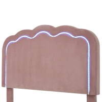 Upholstered Single Bed with LED Adjustable Headboard, Efficient Assembly, Velvet Bed Frame with Wooden Slats, 197L x 101W x 109H cm, Pink(m-9)
