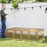 PawHut Clapier cage à lapins extérieur intérieur 2 portes supérieures 181L x 100l x 48H cm bois massif pin(m-3)