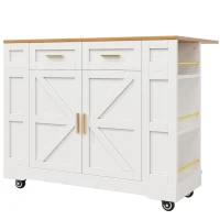 Kitchen Island Trolley with Adjustable Worktop, Easy Stability, Rolling Cart with Drawers and Storage Racks, 120L x 40W x 90H cm, White(m-2)