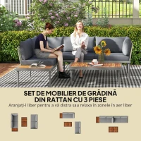 Outsunny Set de Mobilier de Grădină din 3 Piese cu 2 Canapele și Măsuță de Cafea, 184x75x71 cm, Gri(m-4)
