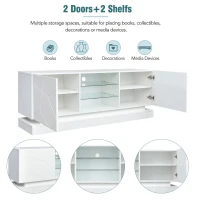 High Gloss TV Cabinet Stand with Smart LED Lighting, Particle Board Entertainment Centre for 70" TV, 160L x 38.5W x 60H cm, White(m-7)