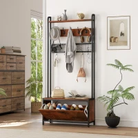 HOMCOM 5-In-1 Industrial-Style Hallway Tree - Brown/Black(m-9)