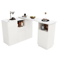 360° Swivelling Bar Table with Marble Worktop, Open Storage Compartments, Ideal for Kitchen, Living Room, 198.5L x 30W x 72.5H cm, White(m-12)