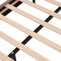 Upholstered Double Bed with USB and Type-C Charging Ports, Wooden Slatted Frame, Teenager Bed for Bedroom, 197L x 150W x 103H cm, Pink(m-9)