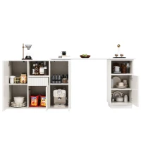 360° Swivelling Bar Table with Marble Worktop, Open Storage Compartments, Ideal for Kitchen, Living Room, 198.5L x 30W x 72.5H cm, White(m-11)