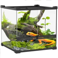 PawHut Szklane terrarium dla gadów, podwyższona & wodoodporna podstawa, zamek guzikowy(m-6)