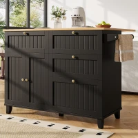 Rolling Mobile Kitchen Island Cart with Drawer and Storage Cabinet, Drop Leaf Breakfast Bar with Towel Rack, 121L x 70W x 88H cm, Black(m-1)
