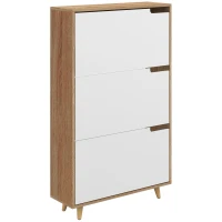 HOMCOM Meuble à chaussures 3 abattants avec étagère réglable, 72L x 24P x 119H cm, naturel et blanc(m-12)