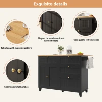 Rolling Mobile Kitchen Island Cart with Drawer and Storage Cabinet, Drop Leaf Breakfast Bar with Towel Rack, 121L x 70W x 88H cm, Black(m-6)