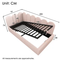 3FT Upholstered Daybed with Hydraulic Storage, Metal Slatted Frame, Single Ottoman Bed with Velvet Finish, 200L x 97W x 76H cm, Pink(m-3)