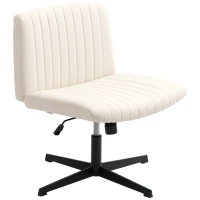 HOMCOM Armless Office Chair No Wheels, Linen Fabric Criss Cross Legged Desk Chair with Wide Seat, Thick Padding, Tilt Function, Height Adjustable Swivel Computer Seat for Home, Cream(m-11)