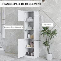 HOMCOM Meuble salle de bain haute, meuble de rangement colonne avec 2 portes étagères ajustables 40 x 38 x 160 cm blanc(m-4)