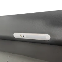 King Upholstered Bed Frame with Hydraulic Storage, LED Light, PU Leather Ottoman Bed with Charging Station, 217L x 152W x 115H cm, Grey(m-11)