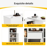 360° Swivelling Bar Table with Marble Worktop, Open Storage Compartments, Ideal for Kitchen, Living Room, 198.5L x 30W x 72.5H cm, White(m-5)