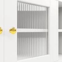 Multi-purpose Storage Cabinet with Changhong Glass Door, Wine Glass Holder, Multi-layered Storage Space, 145L x 39W x 171H cm, White(m-9)