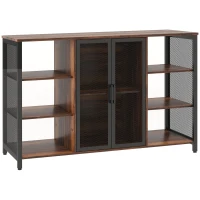 HOMCOM Aparador de Cocina con 6 Estantes Abiertos Porta Copas y Estante Ajustable para Bar Comedor 120x40x76 cm Marrón Rústico(m-1)