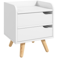 HOMCOM Mesa de Noche Multiusos Mesita Auxiliar para Sala de Estar o Dormitorio con 2 Cajones Espaciosos Patas Elevadas de Pino Diseño Moderno 33x28x42 cm Blanco