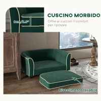 PawHut Divano per Cani Taglia Piccola e Media con Cuscino, in Tessuto Effetto Velluto e Legno, 79x56x35 cm, Verde Scuro(m-5)