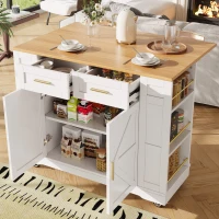 Kitchen Island Trolley with Adjustable Worktop, Easy Stability, Rolling Cart with Drawers and Storage Racks, 120L x 40W x 90H cm, White(m-8)