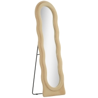 HOMCOM Espejo de Cuerpo Entero 160x50 cm Diseño Ondulado Marco con Tela de Terciopelo para Salón Dormitorio Beige