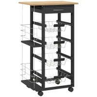 HOMCOM Carrito de Cocina con Ruedas Carrito Multiusos con Cajón 4 Cestas Extraíbles de Metal y Bastidores 47x37x83 cm Negro(m-1)