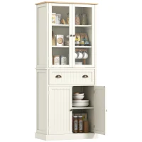 HOMCOM Buffet meuble cuisine rangement armoire de cuisine 4 portes dont 2 portes vitrées et 1 tiroir hauteur 182,5 cm avec étagères réglables - beige(m-1)