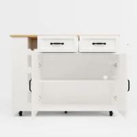 Kitchen Island Trolley with Power Strip, Folding Design and Wine Rack, Space-Saving Design for Kitchen, 131.5L x 76W x 91H cm, White+Natural(m-11)