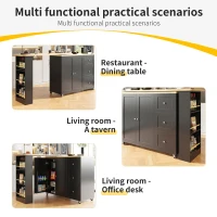 360° Swivelling Dining Table with Snack Rack, Three Drawers, Multifunctional Kitchen Island with Castors, 209L x 39W x 104H cm, Black(m-5)