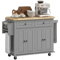 HOMCOM Isla de Cocina con Ruedas Mueble Auxiliar de Cocina con Especiero y Barra Lateral 111x44,5x82,5 cm Gris(m-10)