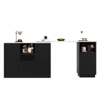 360° Swivelling Kitchen Island with Marble Worktop, Storage Compartments, Bar Table for Kitchen, Living Room, 198.5L x 30W x 72.5H cm, Black(m-11)