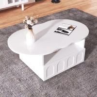 Cloud-Shaped Coffee Table with Drawer and Storage Compartments, Push-to-Open Mechanism, Easy Installation, 100L x 60W x 40.5H cm, White(m-7)