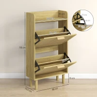 HOMCOM Móvel Sapateira de Entrada com 2 Gavetas Basculantes e 1 Prateleira Aberta para 18 Pares de Sapatos 80x24,5x110 cm Carvalho(m-3)