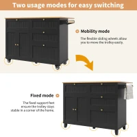 Rolling Mobile Kitchen Island Cart with Drawer and Storage Cabinet, Drop Leaf Breakfast Bar with Towel Rack, 121L x 70W x 88H cm, Black(m-5)
