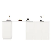 360° Swivelling Bar Table with Marble Worktop, Open Storage Compartments, Ideal for Kitchen, Living Room, 198.5L x 30W x 72.5H cm, White(m-15)